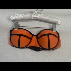 Orange Bandeau |Size M| Underwire Black Accents Strapless Bikini Swim Top